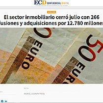 El sector inmobiliario cerr julio con 266 fusiones y adquisiciones por 12.780 millones